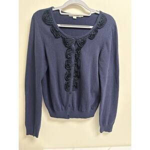 Boden Women’s Size UK 10 (US 6) Navy Blue Rosette Trim Cardigan Cashmere Angora